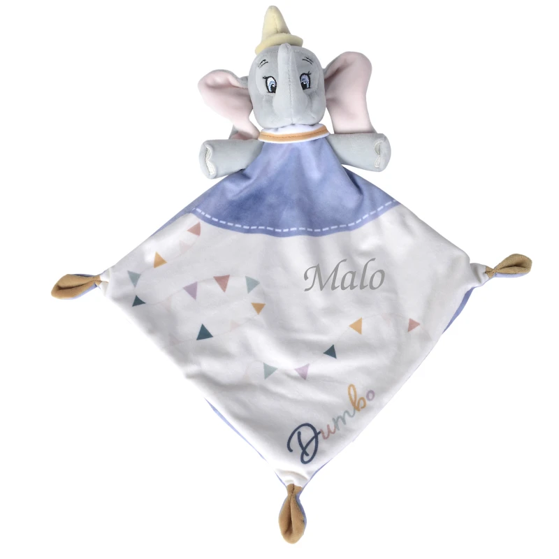 Disney - Dumbo l'éléphant - Doudou plat bleu blanc 25 cm