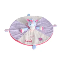 Disney Nicotoy Grand Doudou Rond Licorne Bleu Fleur 40 Cm