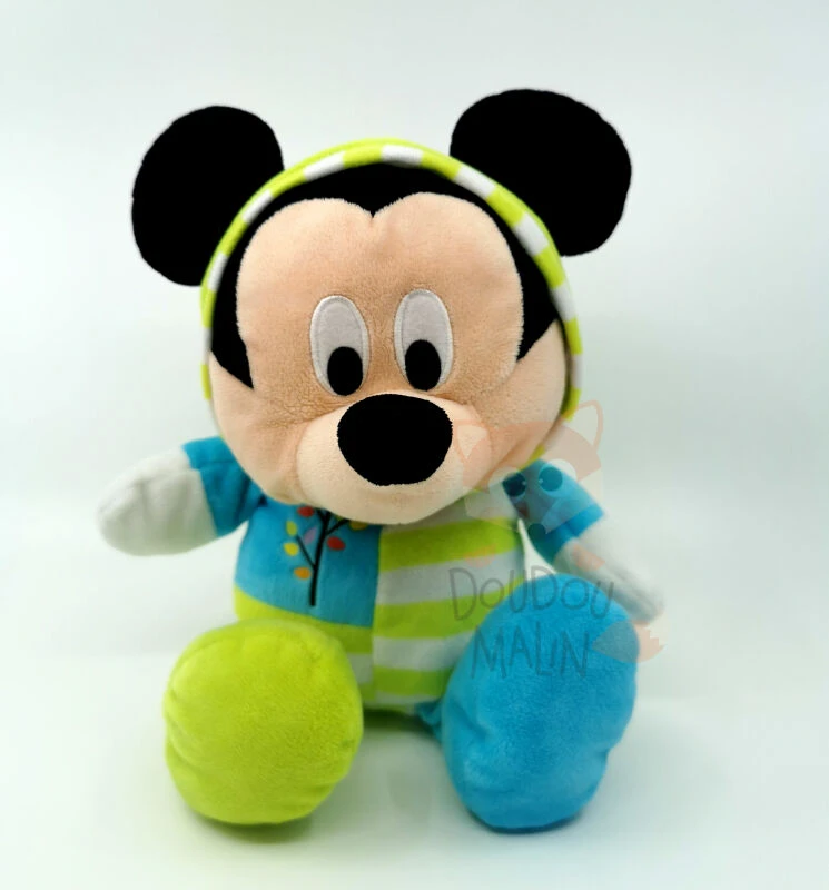 Disney - Mickey la souris - Peluche pyjama capuche vert bleu 25 cm