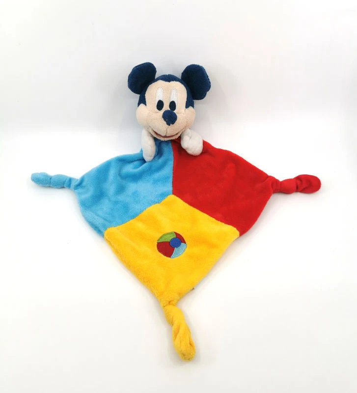 Disney - Mickey la souris - Doudou plat bleu jaune rouge 25 cm