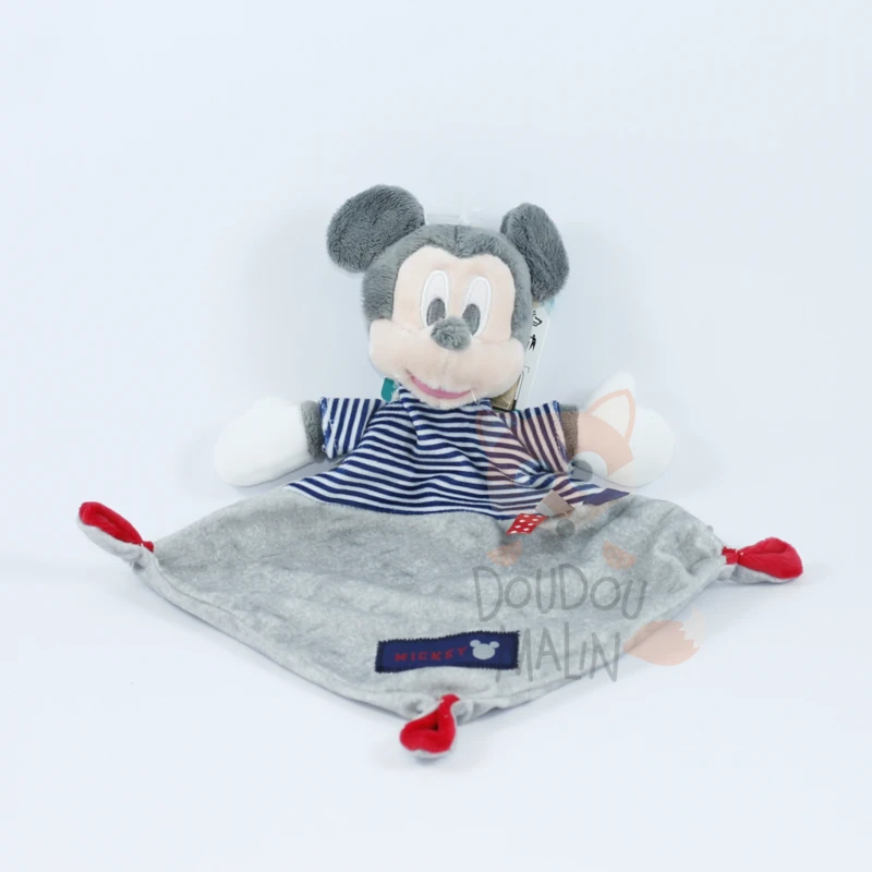 Disney Mickey la souris Doudou plat bleu gris rouge