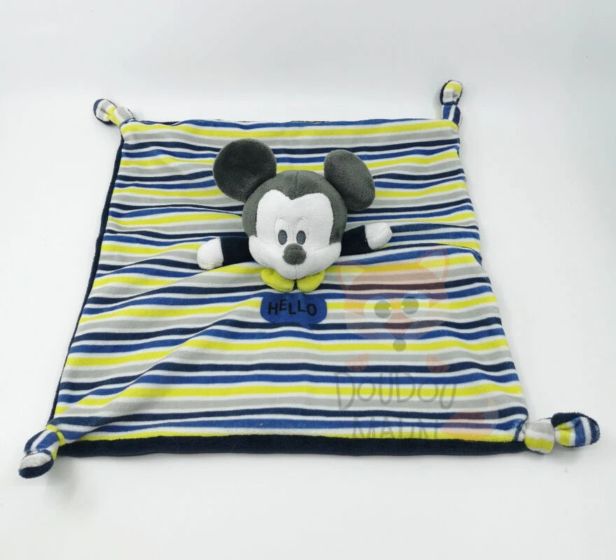 Disney Mickey la souris Doudou plat bleu jaune Hello 30 cm