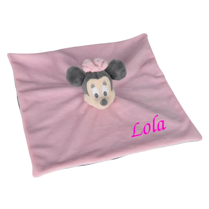 Disney Minnie la souris Doudou plat rose gris 25 cm