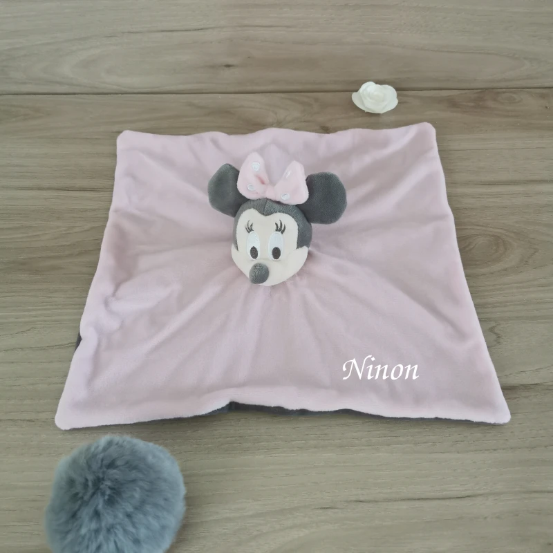 Disney Minnie la souris Doudou plat rose gris 25 cm