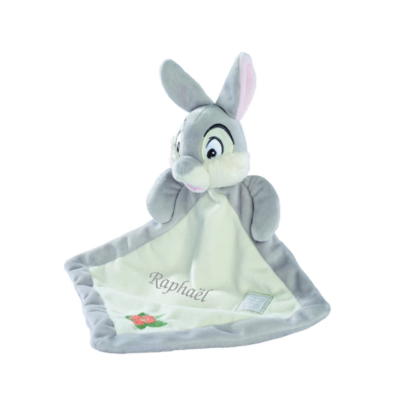 Disney - Panpan le lapin - Doudou plat gris beige fleur 25 cm
